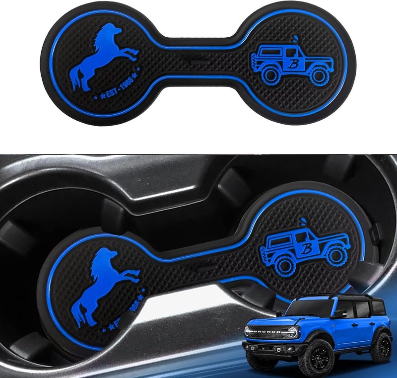 LSAUTO Car Cup Holder Coaster Compatible with Ford Bronco Offroad 2021-2025, Silicone Car Decorative Water Coaser, Bronco Car Accessories (Blue) - Image 1